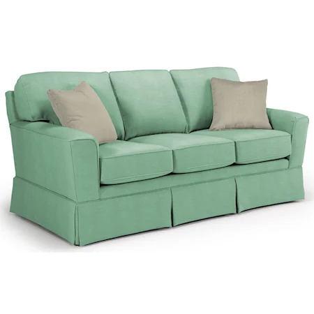 Customizable Transitional Sofa with Beveled Arms and Skirted Base